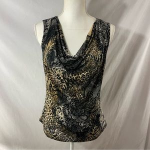 Shannon Ford New York Cowl Neck Sleeveless Animal Print top